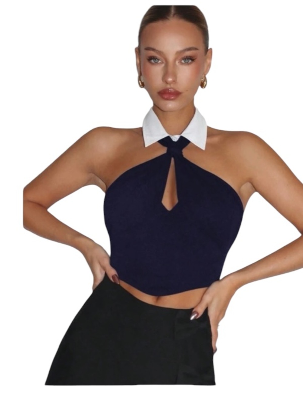 SHEINNeu Contrast Collar Backless Halter Top size M NWT